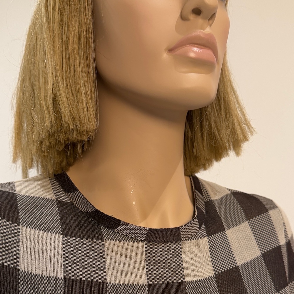 Celine Plaid Shift Dress in Brown and Cream - Women's Dress sz M - Picture 7 of 12